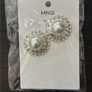 Mango Silver and White Pearl Earrings